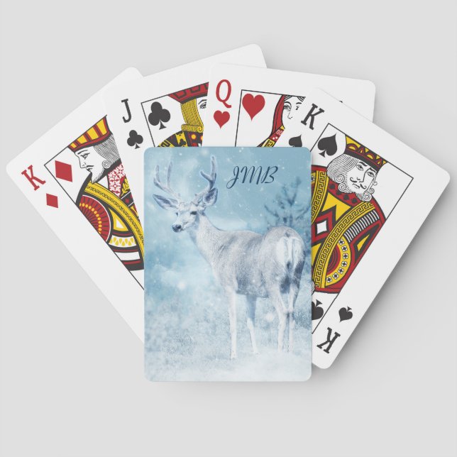 Winter Hjort och Gräs Träd Monogram Casinokort (Baksidan)