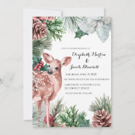 Winter Hjort, Pinecones och Holly Bröllop Inbjudningar