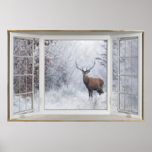 Winter Hjort White Bay-fönsterbild Poster