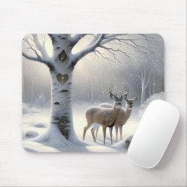 Winter Hjort with Birch Träd Heart Musmatta