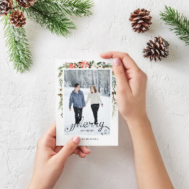 Winter Holly Berries & Blommigt Photo Helgdag Card Julkort