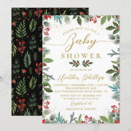 Winter Holly Berries Helgdag Baby Shower Inbjudningar