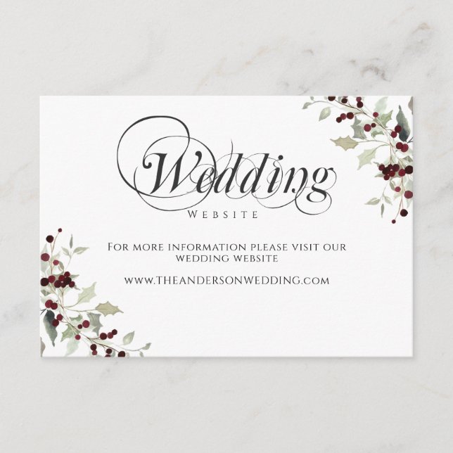 Winter Holly Berry Wedding Website Enclosure Card Tilläggskort (Framsida)