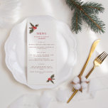 Winter Holly Bröllop Menu Meny<br><div class="desc">Festive bröllop-menus med två arrangemang av vattenfärgade röda bär och grönt löv. Anpassa med namn och bröllop-datumet i rött och på menyn.</div>
