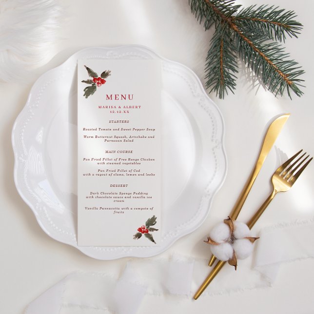 Winter Holly Bröllop Menu Meny (Skapare uppladdad)
