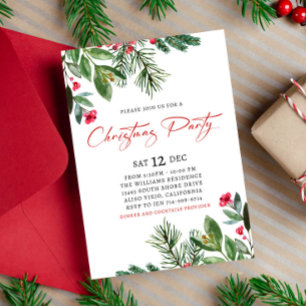 Winter Holly och Berries jul Party Inbjudningar