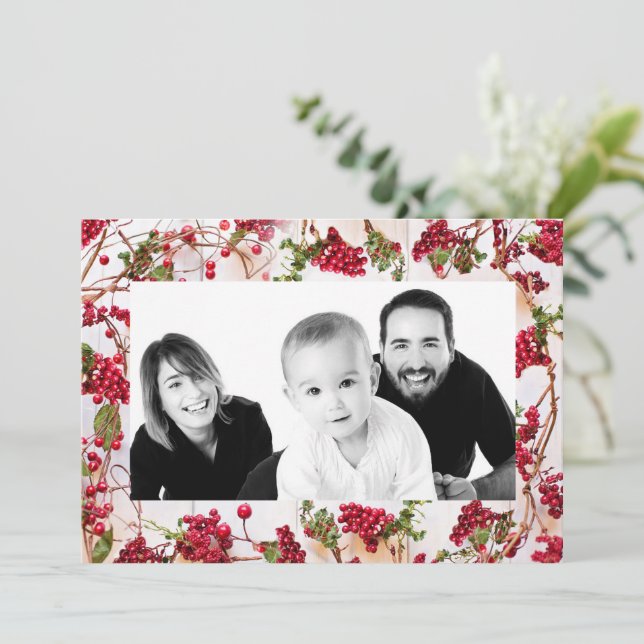 Winter Holly Photo Julkort (Stående Fram)
