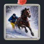 Winter Horse Holiday Ornaments Julgransprydnad Metall<br><div class="desc">Dynamic winter horse skijoring design capturing  the beauty,  strength and motion of this exciting sport. Perfect for horse lovers,  equestrian enthusiasts and fans of powerful horse imagery.</div>