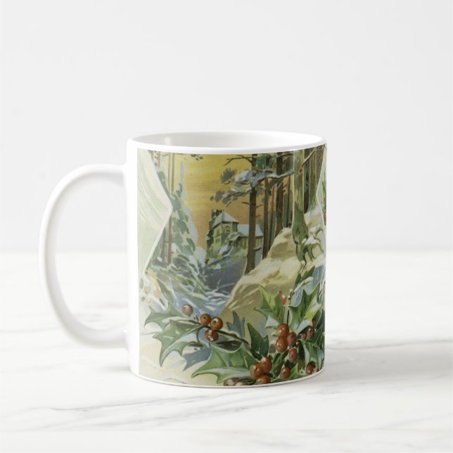 Winter House Vintage Illustration Kaffemugg (Vänster)