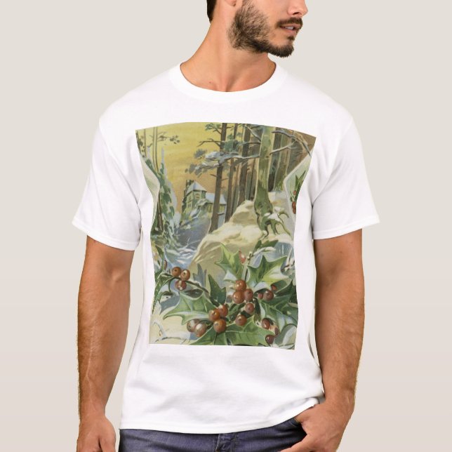 Winter House Vintage Illustration T Shirt (Framsida)