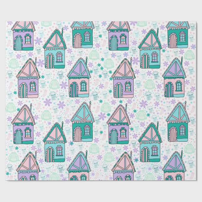 Winter Houses Art – Cozy Snowy Village Design  Presentpapper (Platt)