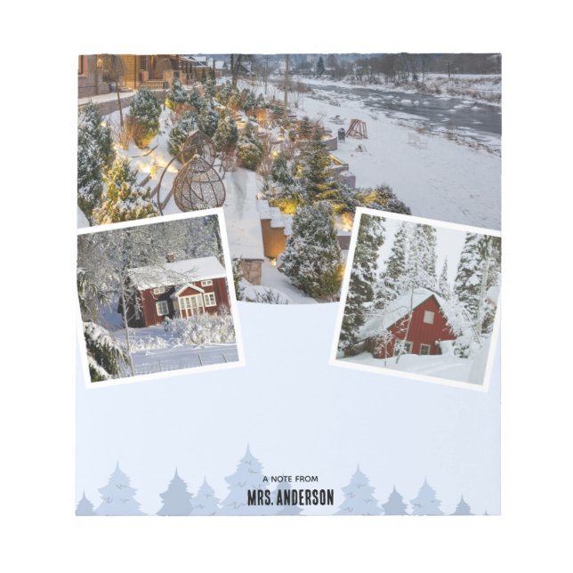 Winter Houses & Snowy Landscape Notepad Anteckningsblock (Framsida)