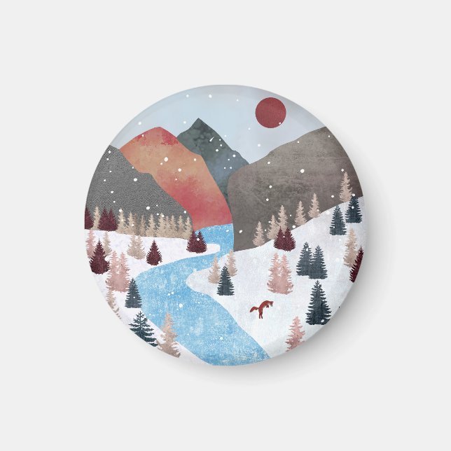 Winter Hunting Fox Magnet (Framsidan)