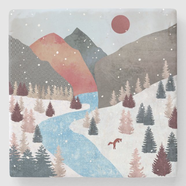 Winter Hunting Fox Stenunderlägg (Framsidan)