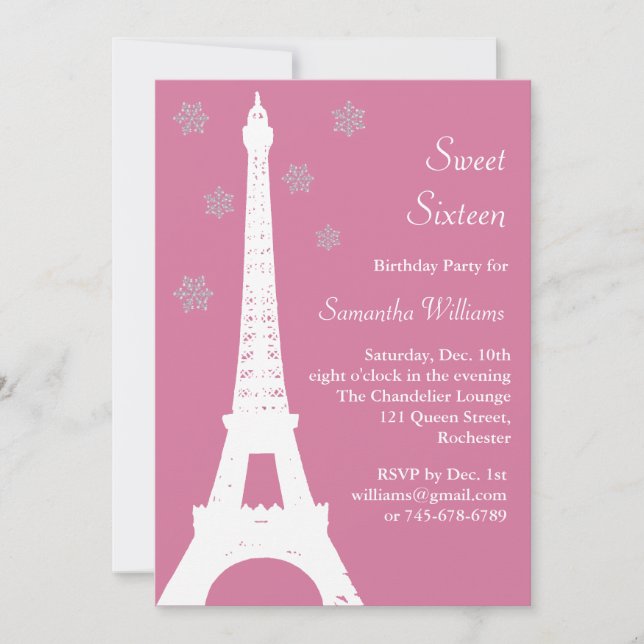 Winter i Paris Birthday Inbjudan rosa (Framsida)