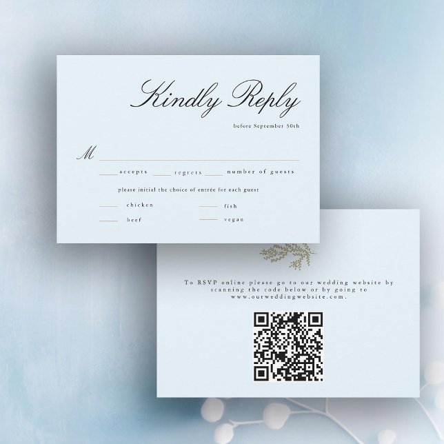Winter Ice Botanical QR Code Meal Bröllop OSA (ice blue winter wedding rsvp card meal choice qr code gold botanical foliage elegant modern classic)