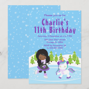 Winter Ice Skating Birthday African American Girl Inbjudningar