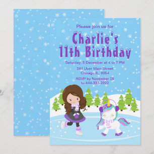 Winter Ice Skating Birthday Brown Hair Girl Invita Inbjudningar