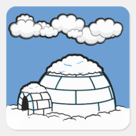 Winter IGLOO SNÖ BLÅ HIMMEL WHITE CLOUDS TECKNAD Fyrkantigt Klistermärke
