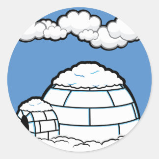Winter IGLOO SNÖ BLÅ HIMMEL WHITE CLOUDS TECKNAD Runt Klistermärke