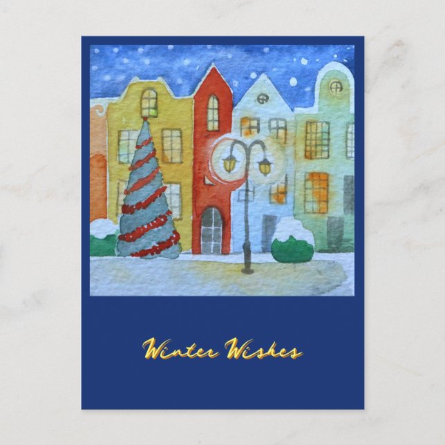 Winter In A Quiet Little Town Christmas Card Helg Vykort (Framsida)