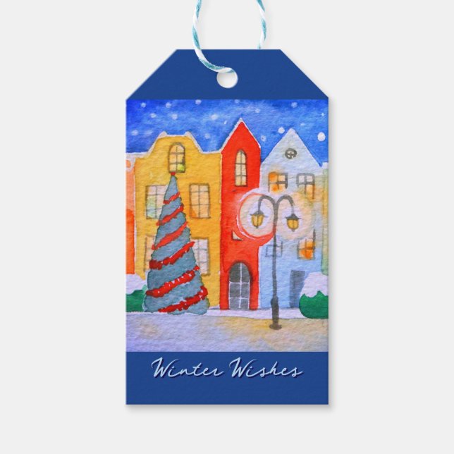 Winter In A Quiet Little Town Christmas Card Presentetikett (Framsidan)