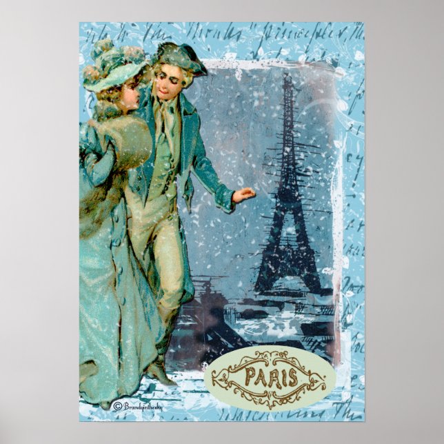 Winter in Paris Romantic Vintage Stil Print Poster (Framsidan)