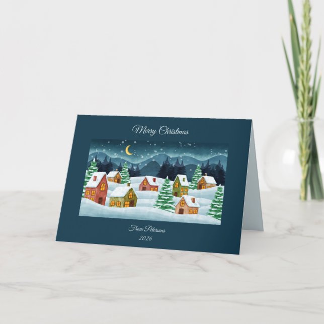 Winter in town Customisable folded greeting Card Kort (Framsida)