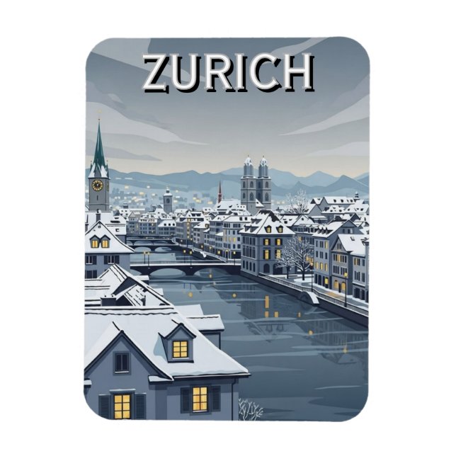 Winter in Zurich Switzerland Travel Magnet (Vertikal)