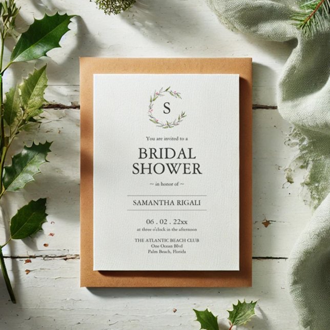 Winter Inbjudningskort för möhippan med QR-kod (Bridal shower invitations Christmas botanical line art by Victoria Grigaliunas Do Tell A Belle)