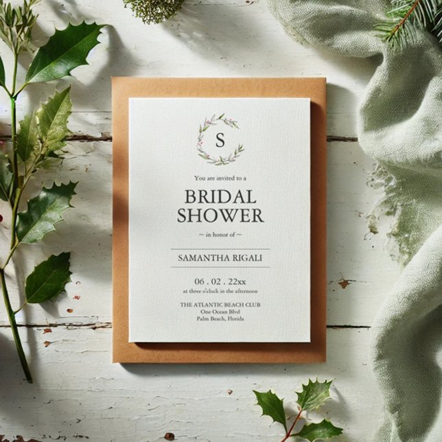 Winter Inbjudningskort för möhippan med QR-kod (Bridal shower invitations Christmas botanical line art by Victoria Grigaliunas Do Tell A Belle)