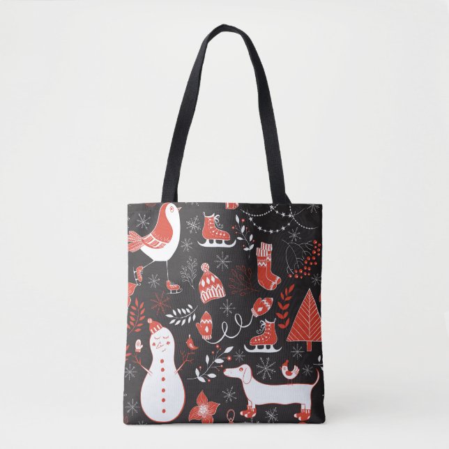 Winter Inslag: Cute Hand plockade. Tygkasse (Framsida)
