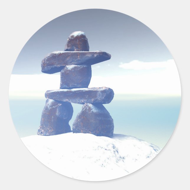 Winter inukshuk Sticker Runt Klistermärke (Framsida)