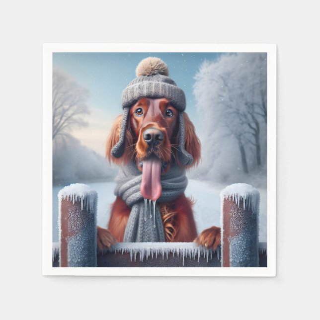 Winter Irish Setter Hund Pappersservett (Framsidan)