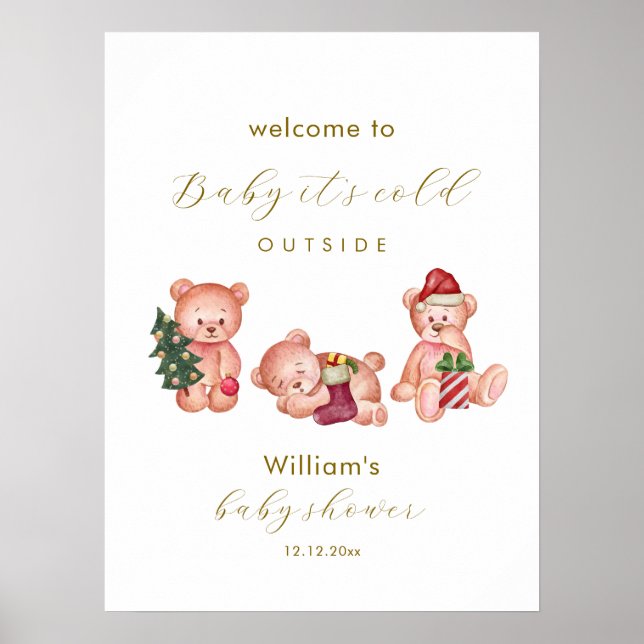 Winter It's Cold Outside Bear Baby Shower Welcome  Poster (Framsidan)