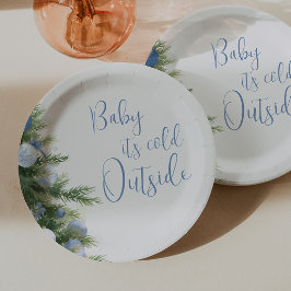 Winter It's Cold Outside Blue Bow Baby Shower