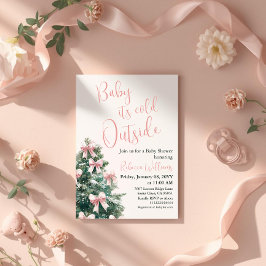 Winter It's Cold Outside Pink Bow Girl Baby Shower Inbjudningar