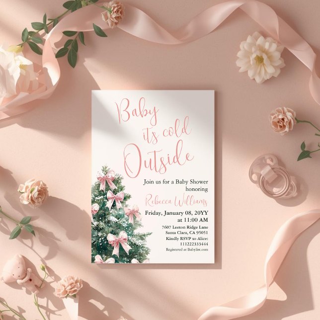 Winter It's Cold Outside Pink Bow Girl Baby Shower Inbjudningar (Skapare uppladdad)
