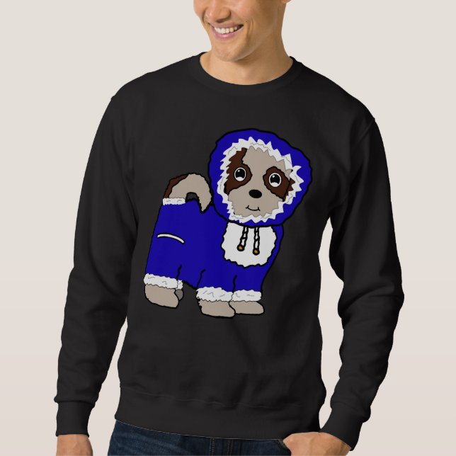 Winter Jacka Shih Tzu Malta (Blue) Lång Ärmad Tröja (Framsida)