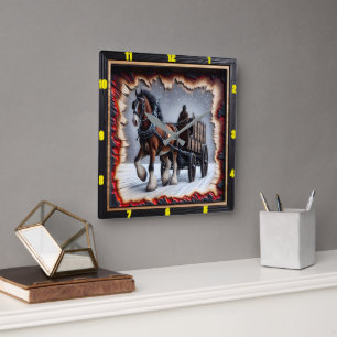 Winter Journey Charred Wood Clydesdale Fyrkantig Klocka