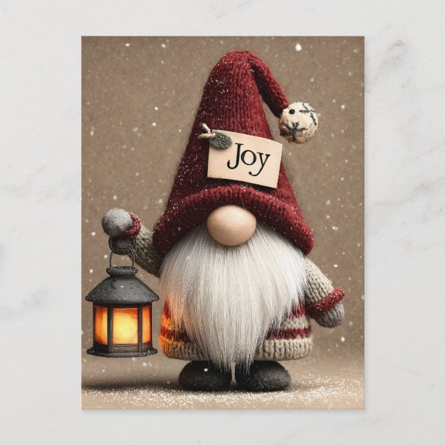 WINTER JOY: Cute Knitted Christmas Gnome Vykort (Framsida)