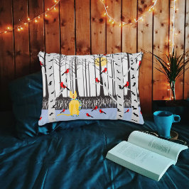 Winter Joy - Katt med scarf Birch Träd Kardinals Prydnadskudde