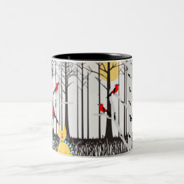 Winter Joy - Katt med scarf Birch Träd Kardinals Två-Tonad Mugg