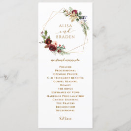 Winter jul Bröllop Burgundy Watercolor Boho Program