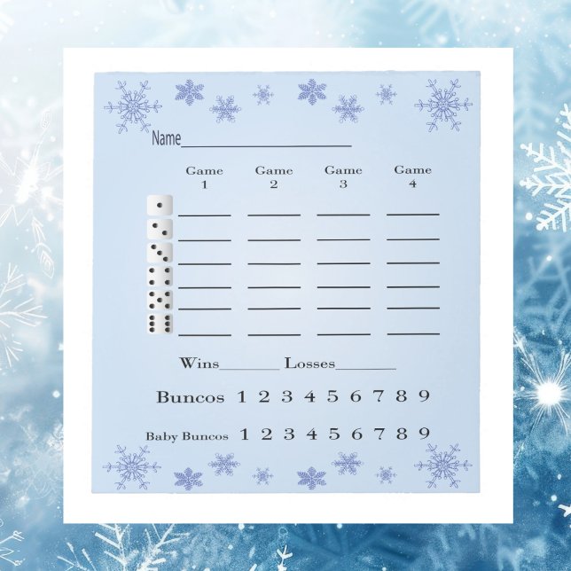 Winter jul Helgdag Bunco Score Lakan Anteckningsblock (Winter Christmas Holiday themed Bunco score sheet. Easy to use. Bunco players love these sheets. )