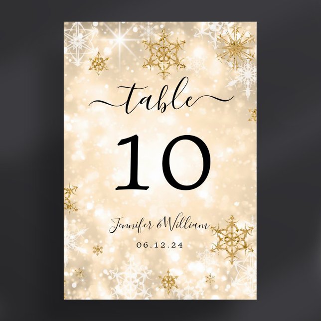 Winter  Julafton Helgdag Bröllop Guld Bordsnummer (Winter Wonder Xmas Holiday Wedding Gold Table Number)
