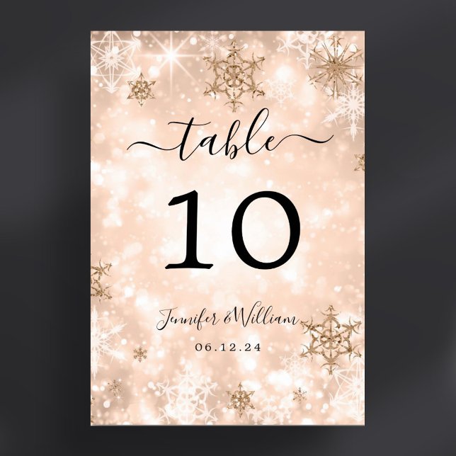 Winter  Julafton Helgdag Bröllop Ro Guld Bordsnummer (Winter Wonder Xmas Holiday Wedding Rose Gold Table Number)
