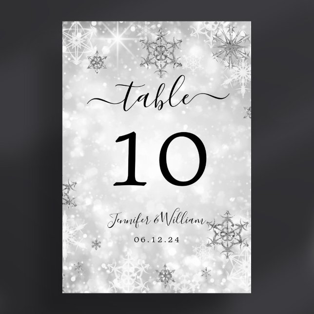 Winter  Julafton Helgdag Bröllop Silver Bordsnummer (Winter Wonder Xmas Holiday Wedding Silver Table Number)