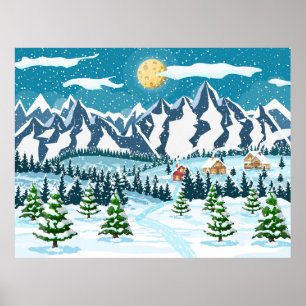 Winter-julbakgrund. Träet och sn gräs träd Poster