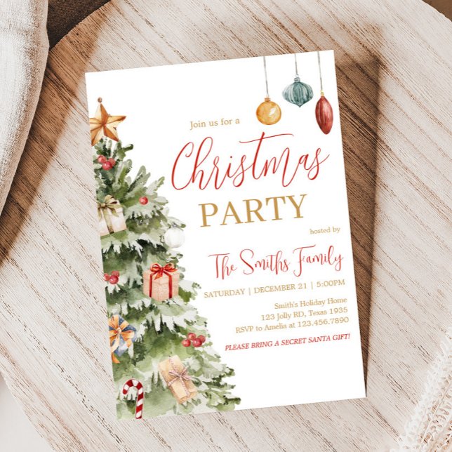 Winter Julgran jul Party Inbjudningar (Christmas Tree Winter Holiday Christmas Party Invitation)